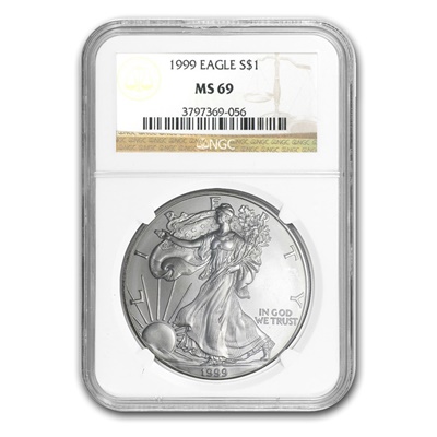 1999 1oz USA Silver Eagle MS-69 NGC